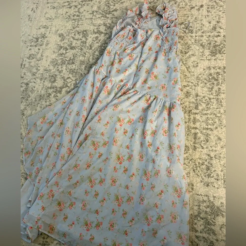 Abercrombie & Fitch Ruffle Strap Asymmetric Hem Maxi Dress Size LP Large Petite
